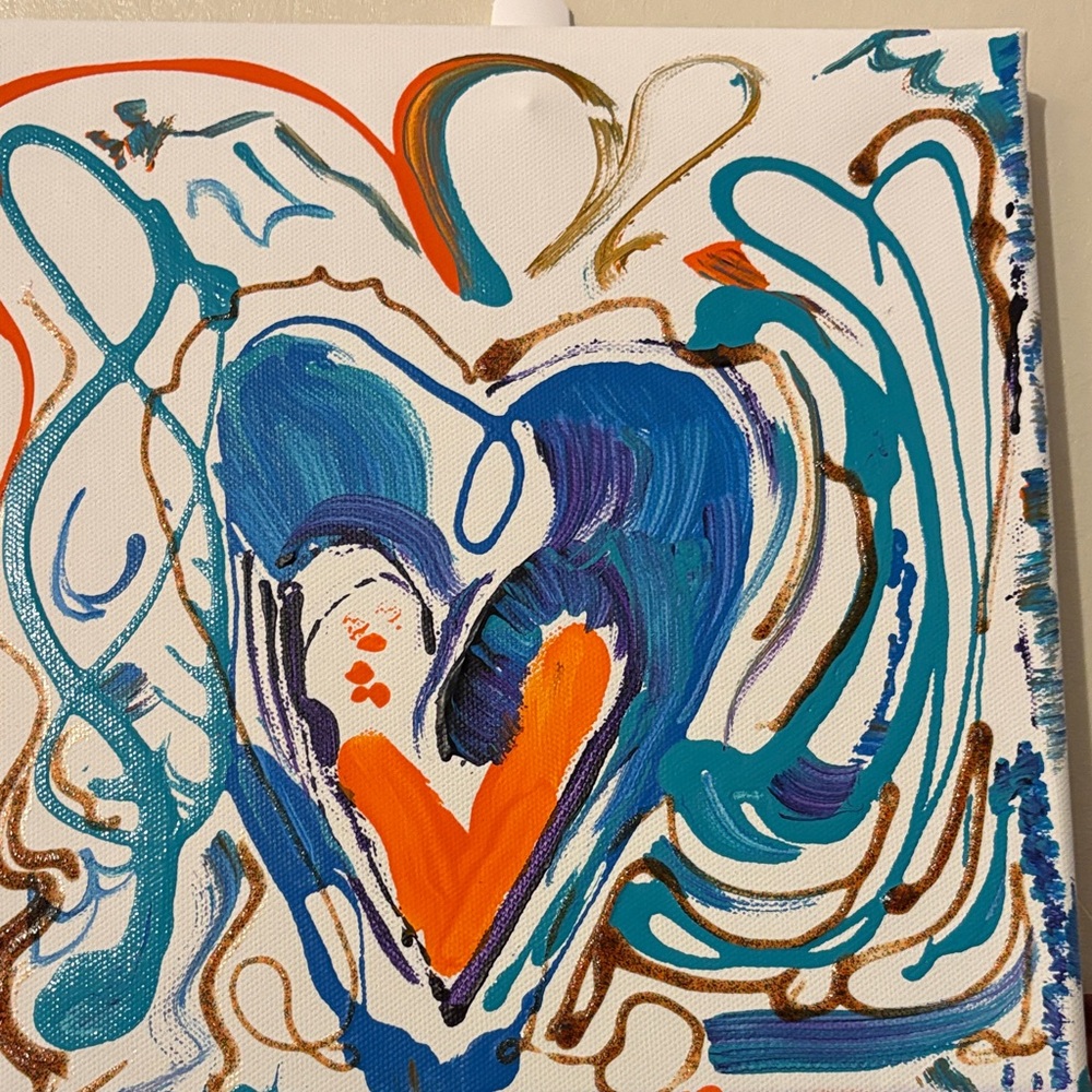 Abstract Heart Canvas Art - Blue and Orange